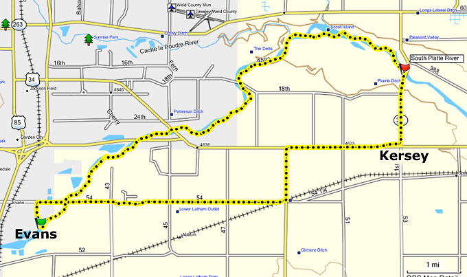 South Platte River from Evans to Kersey with a shuttle course