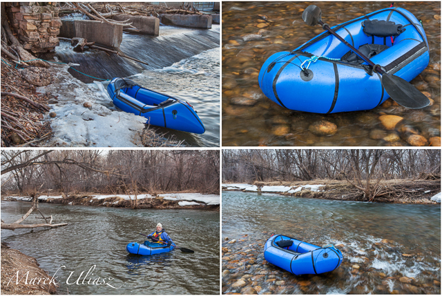 Paddling a packraft on the Poudre River